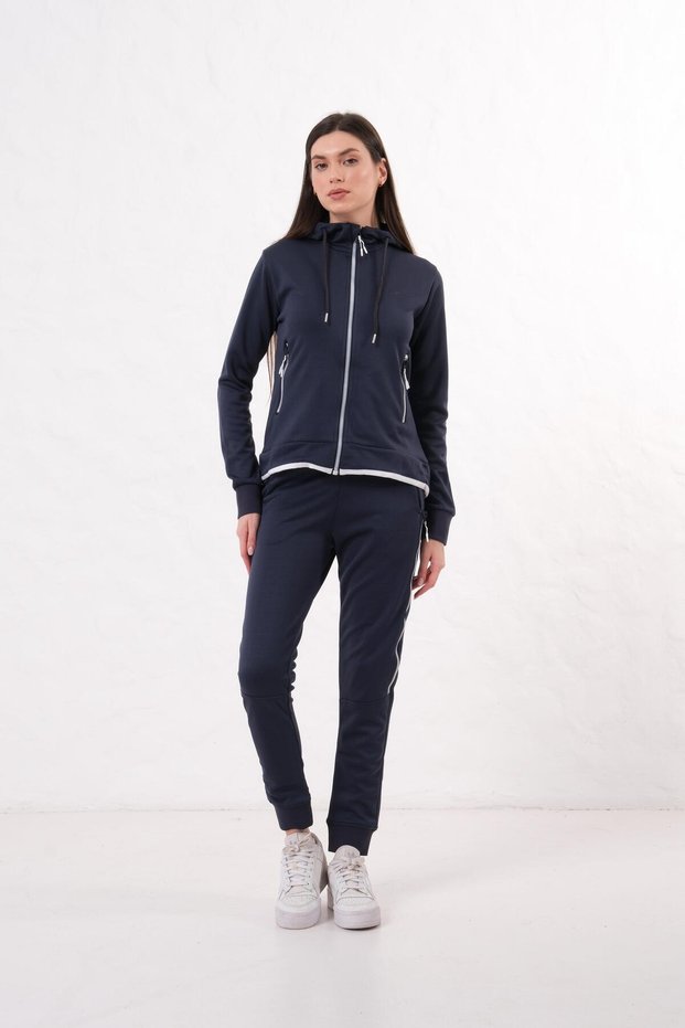 Women's Anthracite Hooded Zippered Tracksuit Set – Casual Sports Top and Bottom Set
