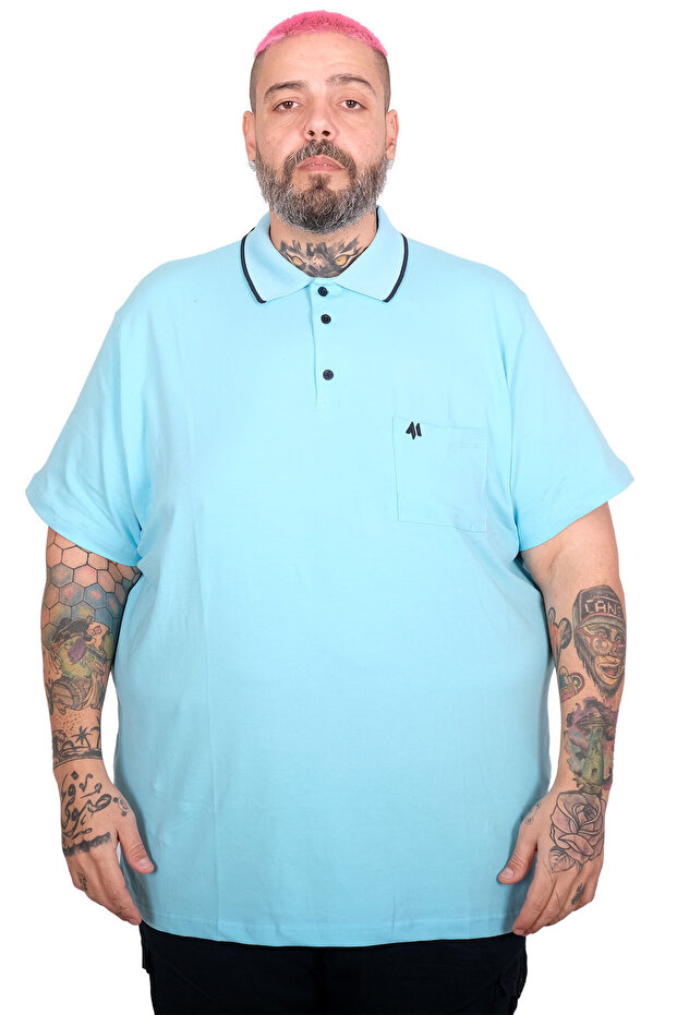 Mode XL Large Size Men's Lycra Single Jersey Polo Neck T-Shirt with Pockets 21558 Turquoise
