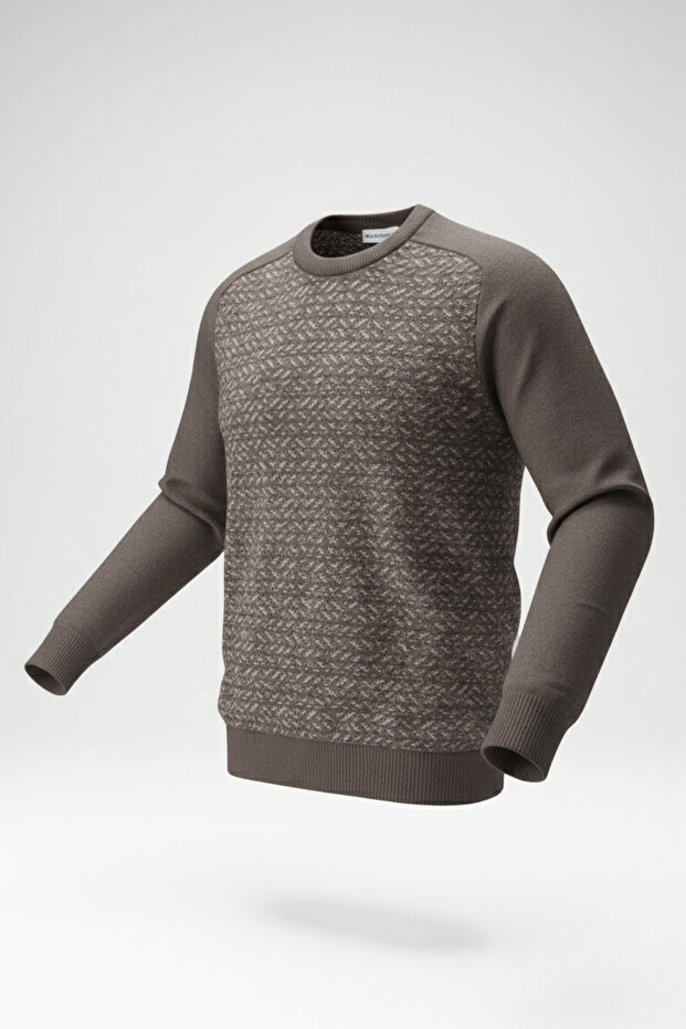 سترة منقوشة برقبة دائرية للرجال - 4