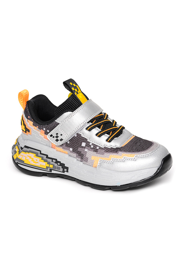 2216 Boys' Silver-Black Sports Shoes