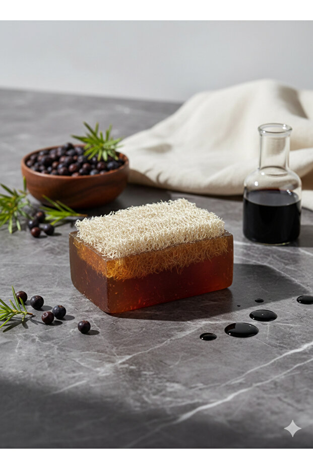 Natural Pumpkin Fiber Juniper Tar Soap - Effective for Anti-Ingrown Hairs, Cellulite, and Strawberry Legs, with Exfoliating Effect