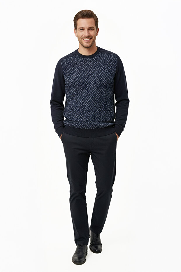 سترة منقوشة برقبة دائرية للرجال - 2