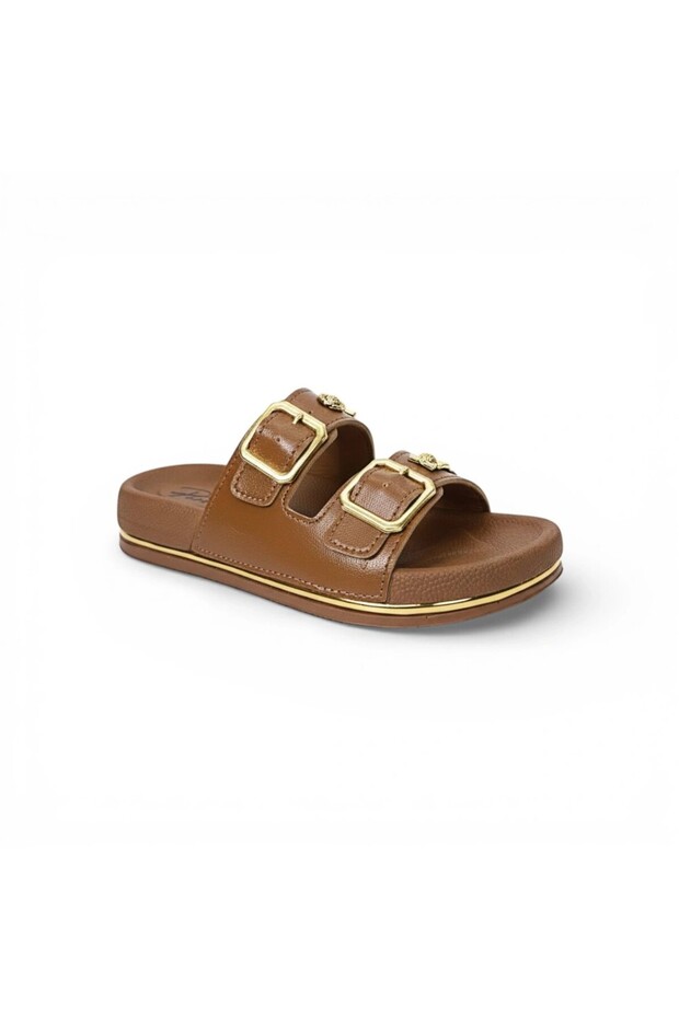 Women's Double Buckle Daily Slippers with Gold Accessories
