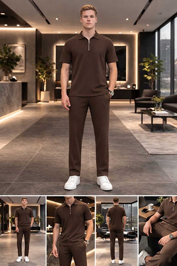 طقم بدلة رياضية عثمانية بسحاب نصف مفتوح - 1