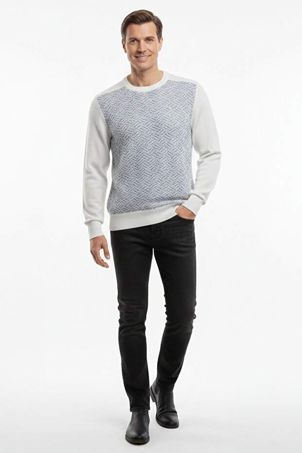 سترة منقوشة برقبة دائرية للرجال - 2