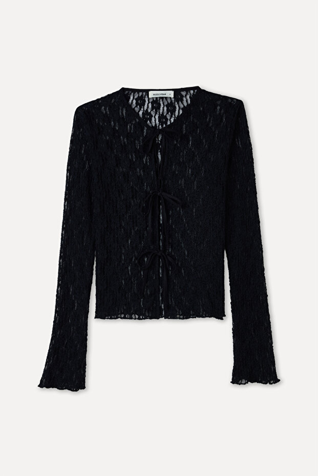 FITTED DANTELLİ BAĞLAMALI BLUZ - 1