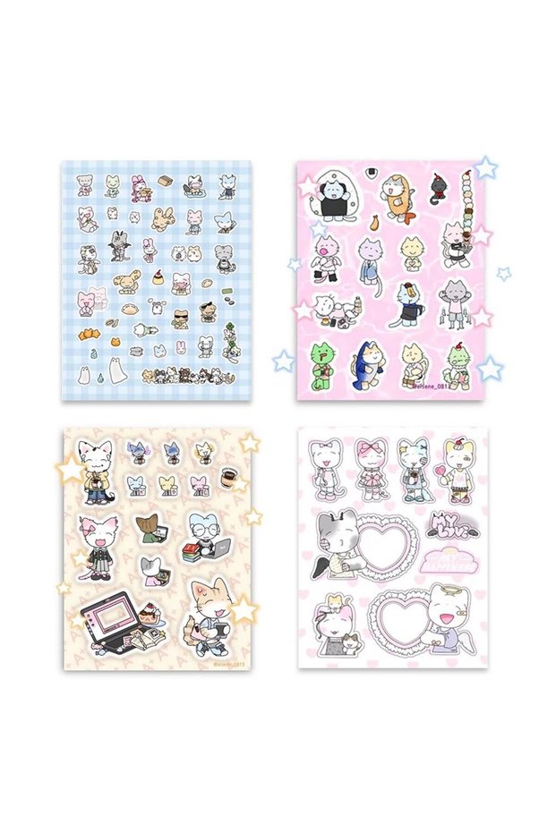 ALL 4Pcs 1/4 Pcs Kitten Stickers Season 1 Korean Ins Cartoon Gooka Hand Account Stickers Wholesale C