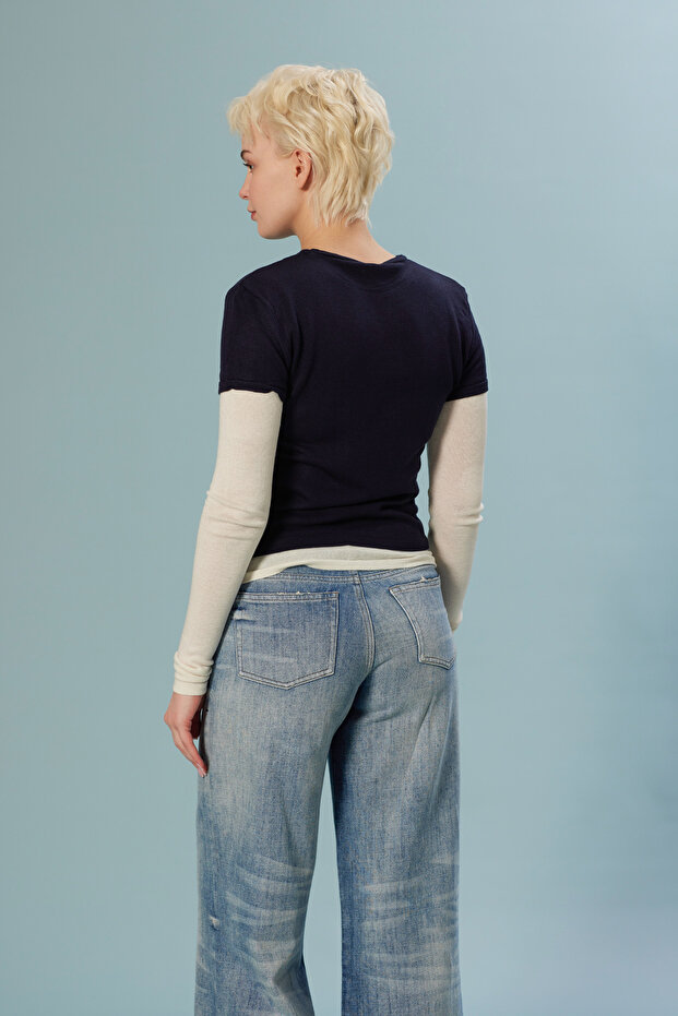 بلوزة تريكو مزينة بأجزاء من الكولاري - 3