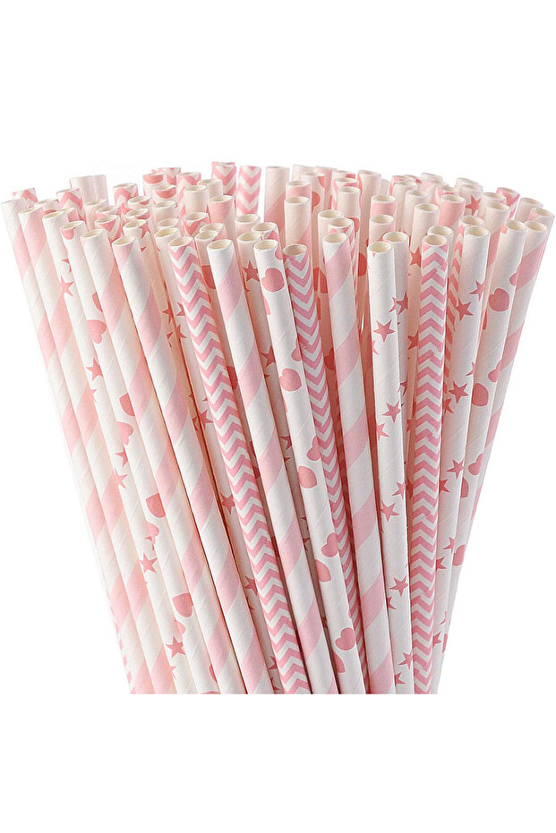 100 Pink Biodegradable Pink Paper Straws, Pack of 100 Party Straws for Juice, Cktail, Smoothies, Bir