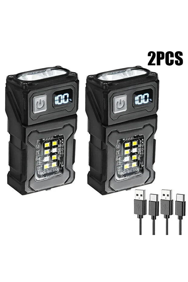 مصباحان يدويان صغيران قابلان لإعادة الشحن عبر منفذ USB، مزودان بمغناطيس خلفي، فائقان السطوع، مناسبان للتخييم.