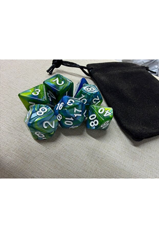 مجموعة من 7 قطع من نرد DND EPOXY Frp، نرد DND للعبة Dungeons And Dragons، نرد ألعاب الطاولة، رخام أزرق أخضر