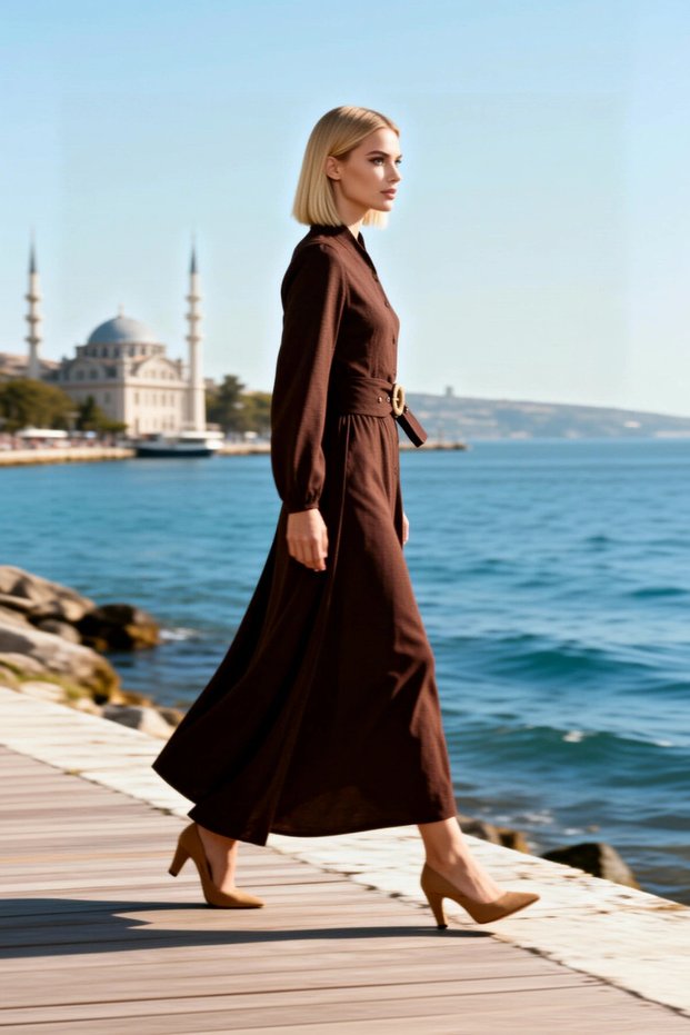 Women's Maxi Dress Lapel Long Sleeve Woven Look Skater Cut Plain Pattern Unlined Casual
