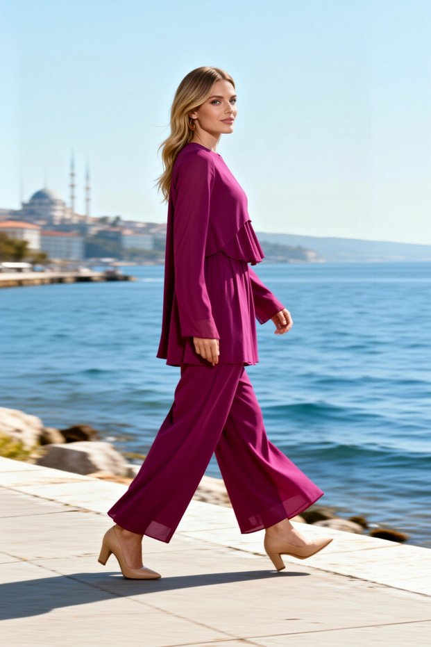 Women's Maxi Dress a Crew Neck Long Sleeve Lined Plain Pattern Chiffon Woven Layered Design Detail