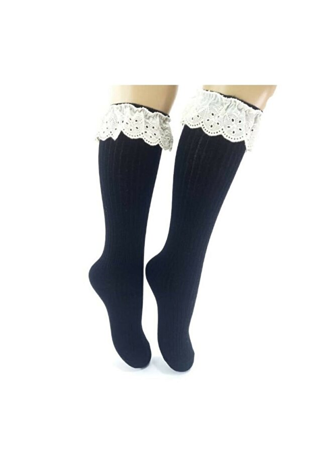 Girl's Black Lace Knee-high Socks
