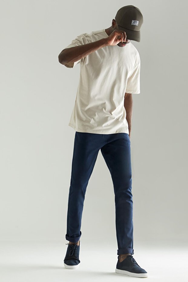 Basic Slim Fit Cepli Chino Pantolon - 1