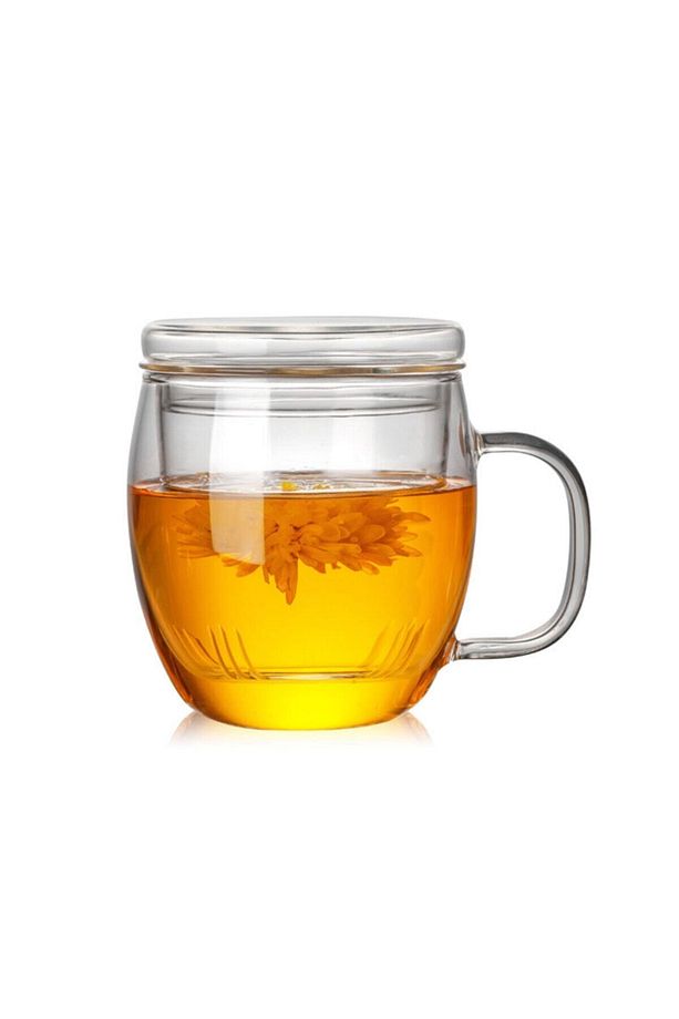 Linanware Cam Kapaklı Demleme Süzgeçli Isıya Dayanıklı Borosilikat Camdan Kupa Bardak 450 ml - 3