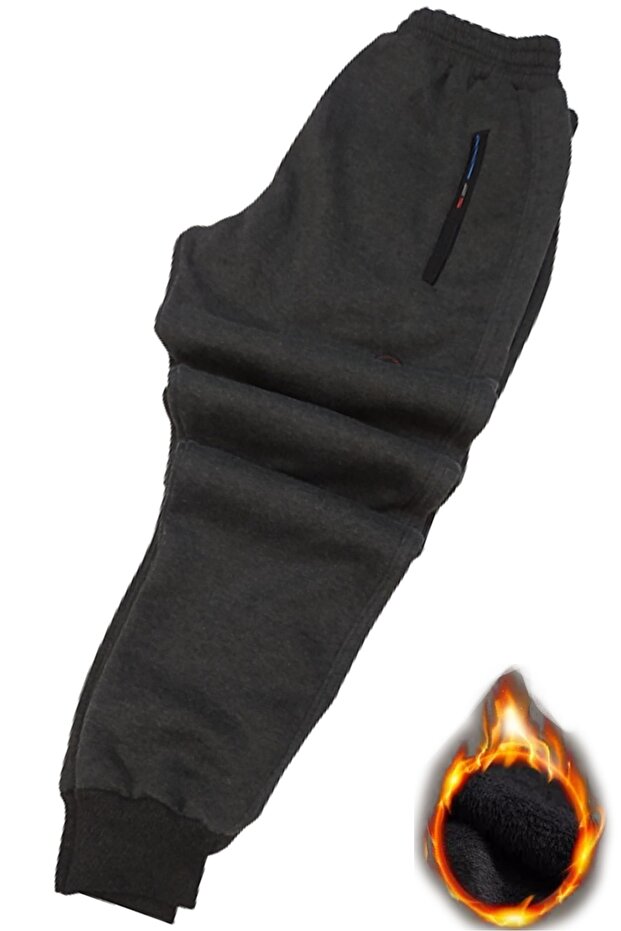 Men's Gray Winter Sweatpants with Elastic Legs and Fleece Inside