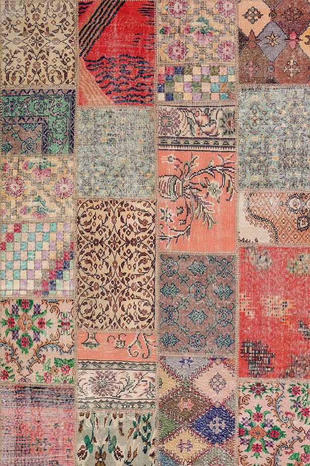 Patchwork Desenli Pamuk Taban Dijital Baskılı Yıkanabilir Halı - 1