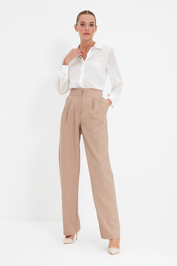 Taupe Wide Leg/Pleated Woven Pants TWOSS19WX0017