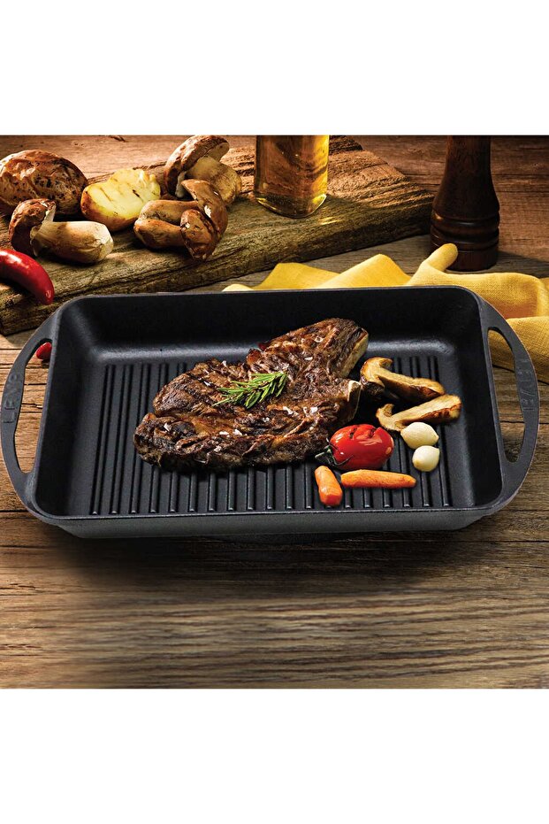 22X32Cm Cast Iron Metal Rectangular Grill Pan with Handles