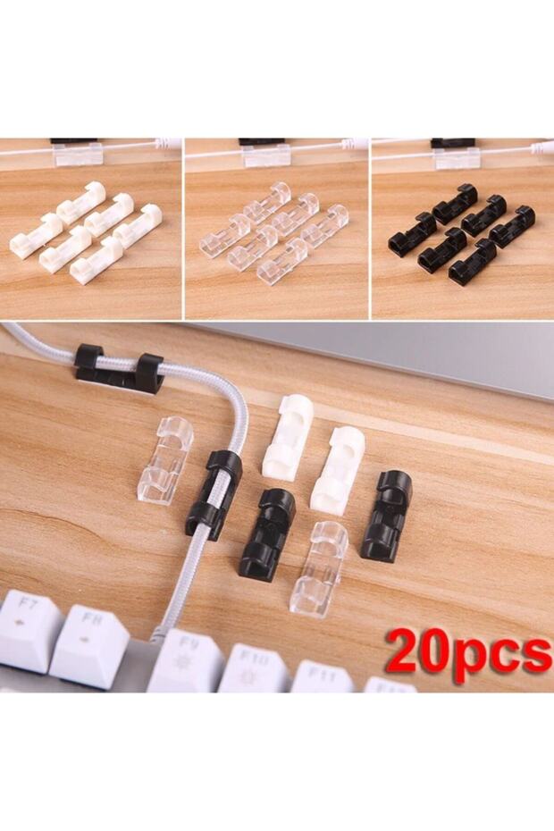 Kablo Tutucu Yapışkanlı Mini 20li Kanal Usb Şarj Veri Kablosu Tutucu Yapışkanlı Kordon Şeffaf - 9