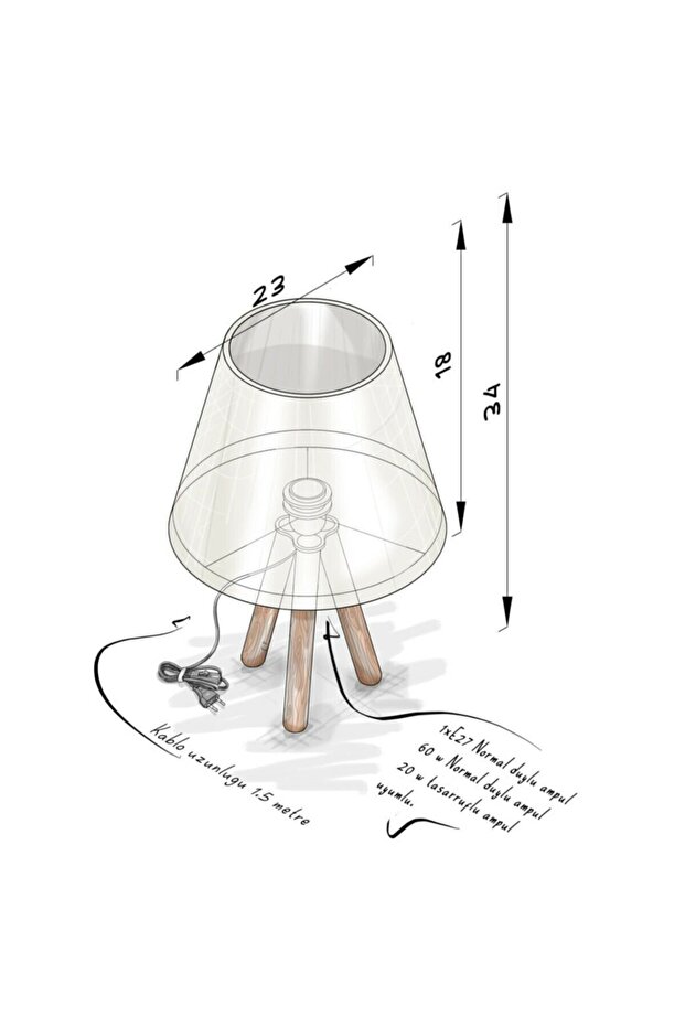 2'li Ahşap 3 Ayaklı Abajur / Antrasit - 2