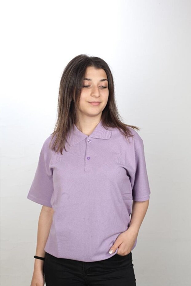Unisex Lilac Combed Polo Collar T-Shirt