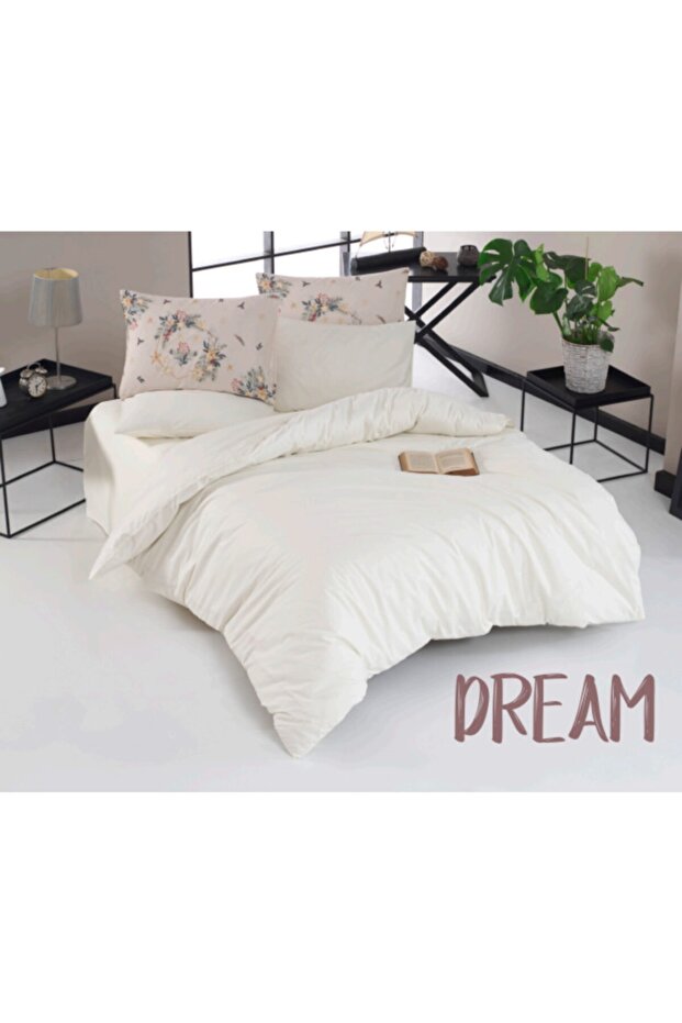طقم غطاء لحاف مزدوج سادة من القطن بنسبة 100% من Dream - 4 أغطية وسائد