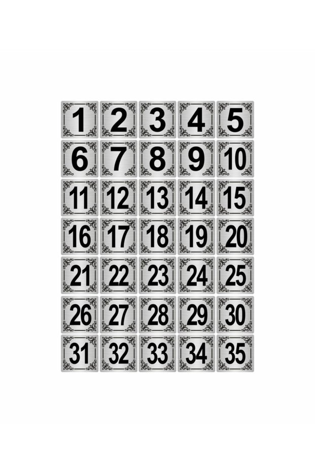 Metal Door, Table, Cabinet Number 3,5X3,5Cm 35 Pieces (1..35) Silver Color Metal