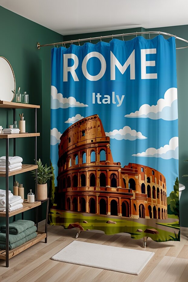 Bathroom Curtain, Colosseum Breeze Patterned Shower Curtain, Bathtub Curtain 175X200Cm