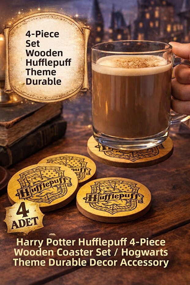Harry Potter Hufflepuff Set of 4 Wooden Coasters | Hogwarts Themed Durable Coaster