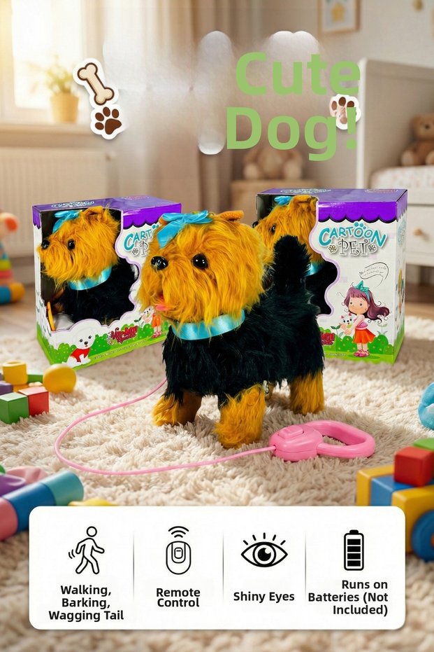 Vardem Toy Leash-Controlled Walking, Barking, and Tail Wagging Plush Dog