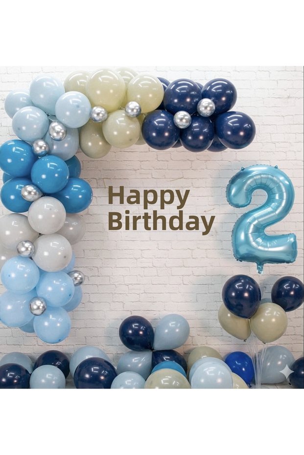 Blue Balloon Chain Set Number Balloon Balloon Stand and Banner Lettering 73 Piece Birthday Set
