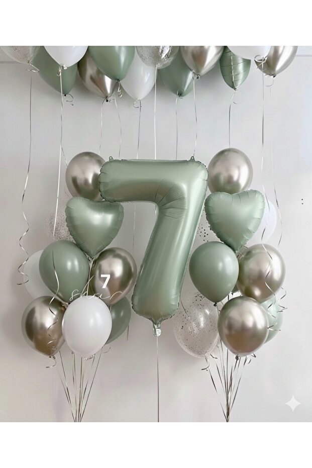 Mildew Green Number Age Foil Balloon and Balloon Bunch 23 Pieces