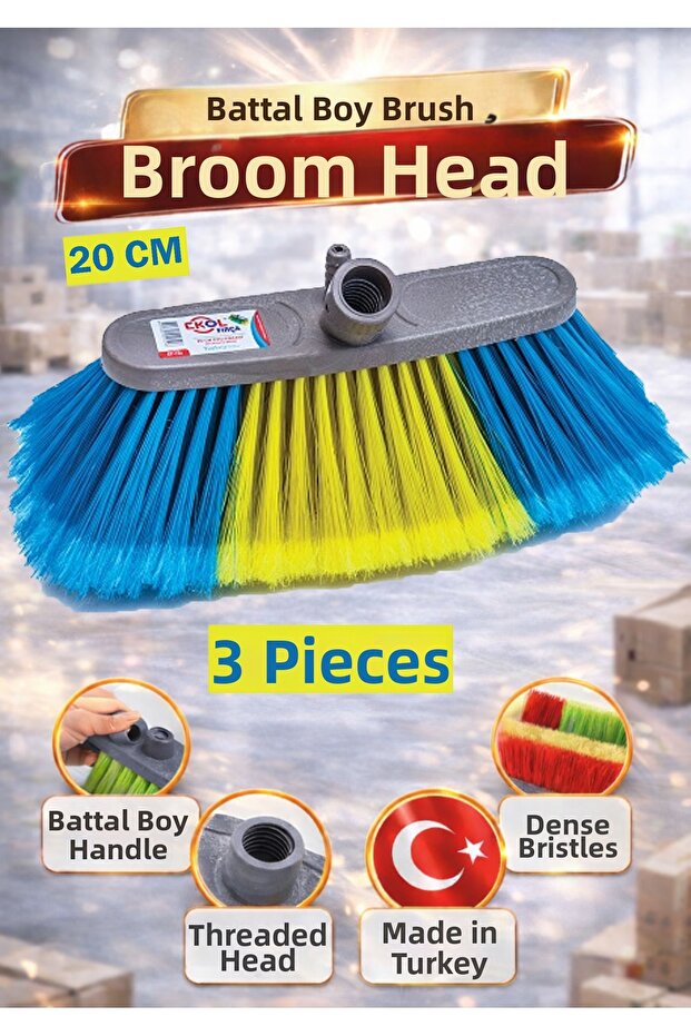 20 cm King Size Car Brush - Vacuum Cleaner Head - Screw-On - Dense Bristles - Soft - 3 Pieces