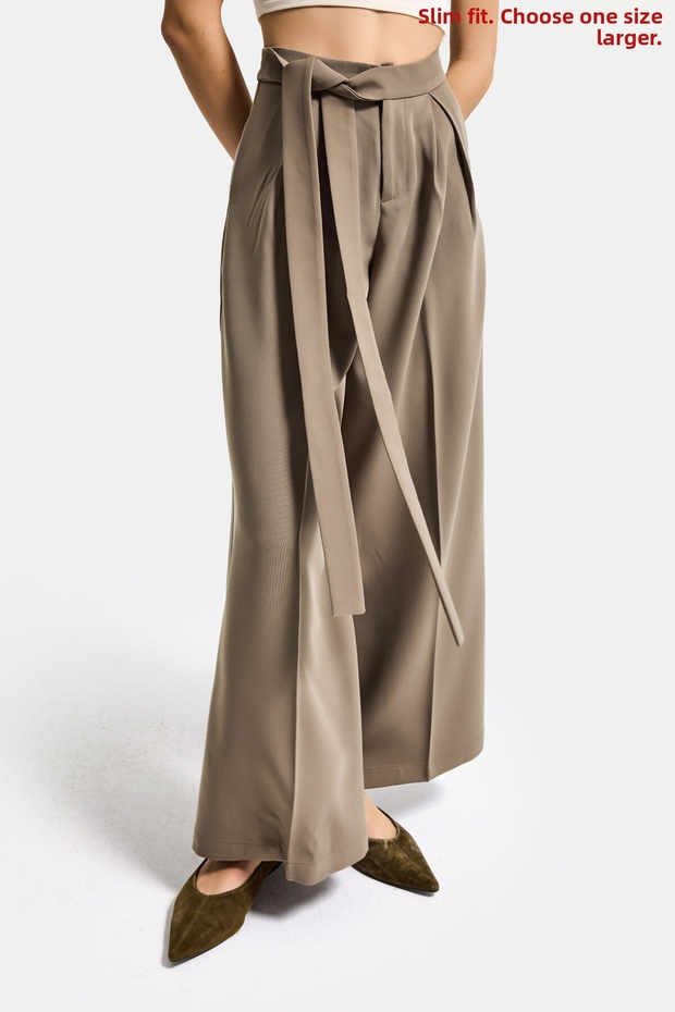 Women's Mink W5 Palazzo Fit Special Fabric Belt Detail Design Trousers