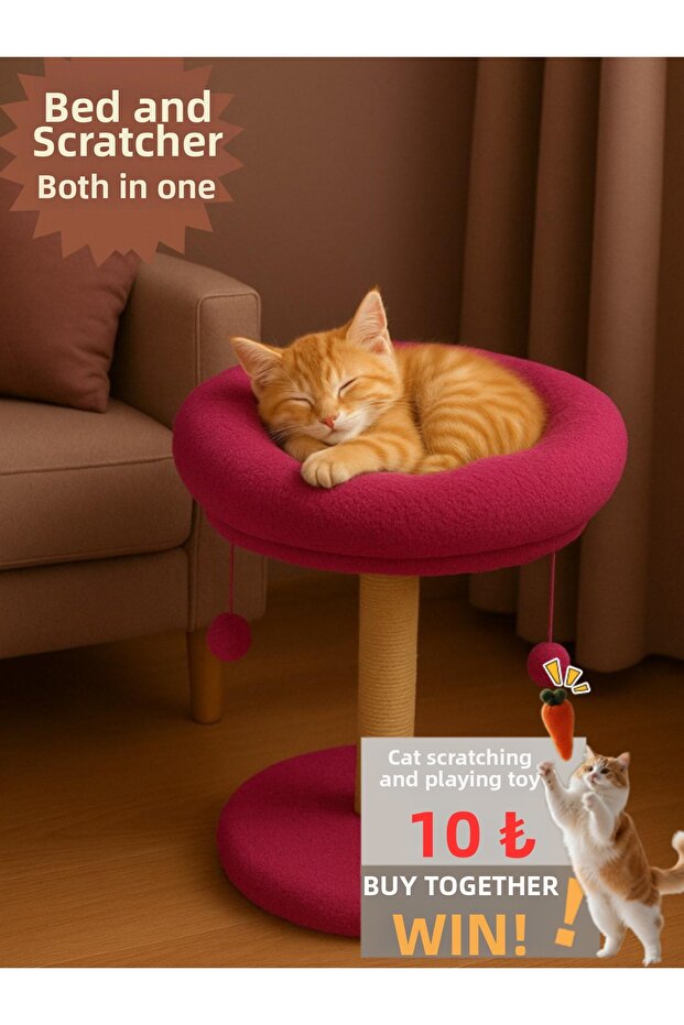 2 in 1 | Cat Scratching Board/ Cat Round Bed | Soft 40 cm Mattress, 55 cm Length