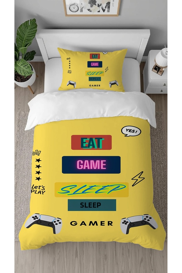 Xo Oyuncu Gamer Ps Patterned Digital Print Special Designed Bed Sheet Sız Single Stylish Duvet Cover Set