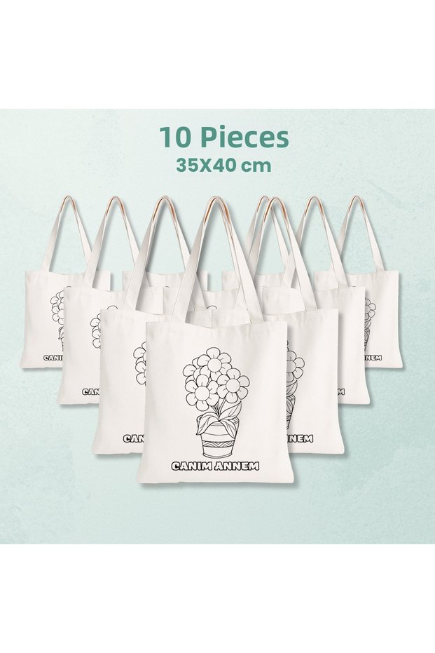 10 Pieces of My Dear Mother Floral Print Paintable Cloth Bag 35X40 cm - Mother's Day Painting Bag Pieces