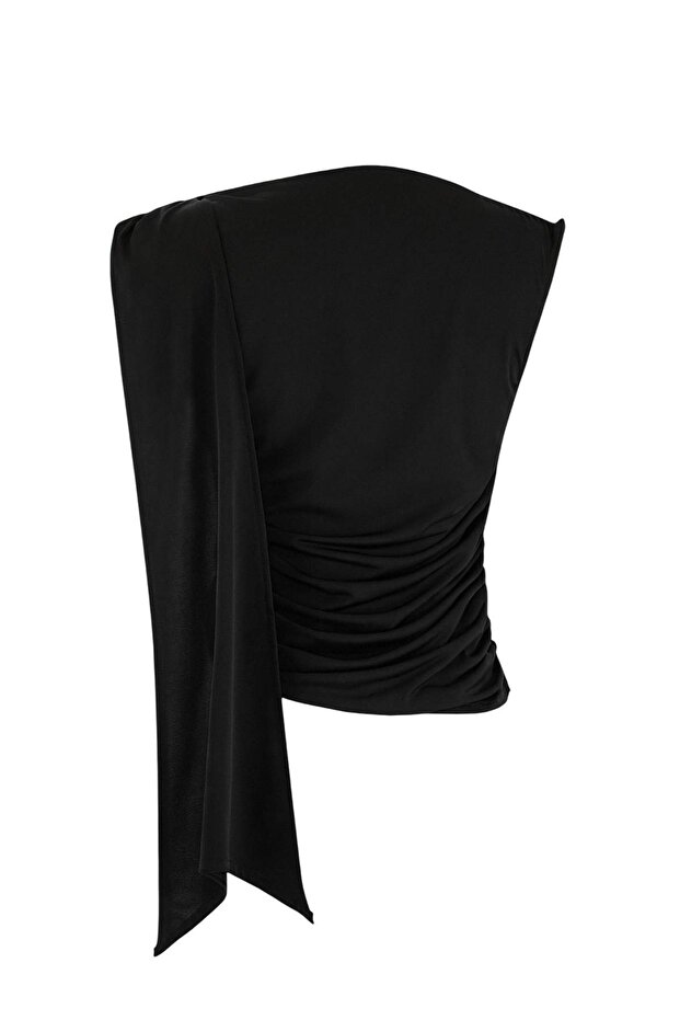 Limited Edition Siyah Aksesuar Detaylı Büzgülü Party Bluz TPRSS26BZ00031 - 6