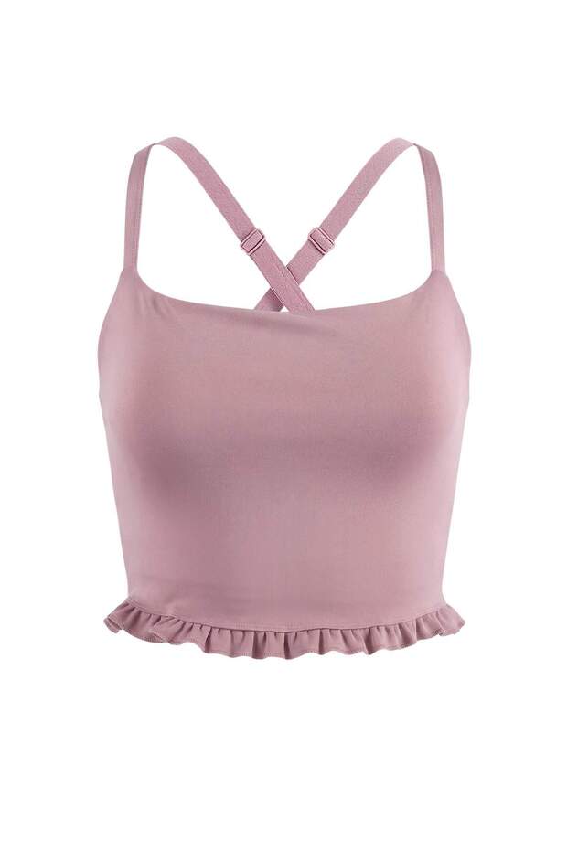 Gül Kurusu Destekli/Şekillendirici 2 Katlı Fırfırlı Örme Spor Sütyeni THMSS26SS00008 - 7