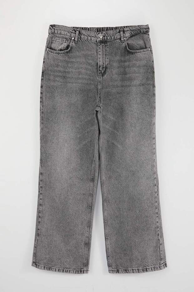 Gri More Sustainable Lastikli Bel %100 Pamuk Non-Stretch Geniş Paça/Wide Leg Jeans TBBSS26CJ00031 - 4