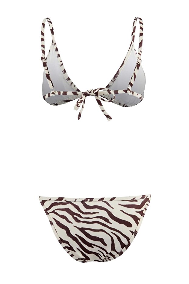 Zebra Desenli Üçgen Etekli Kaplı Brazilian Normal Bel 3'lü Set Bikini Takımı TBESS24BT00022 - 10