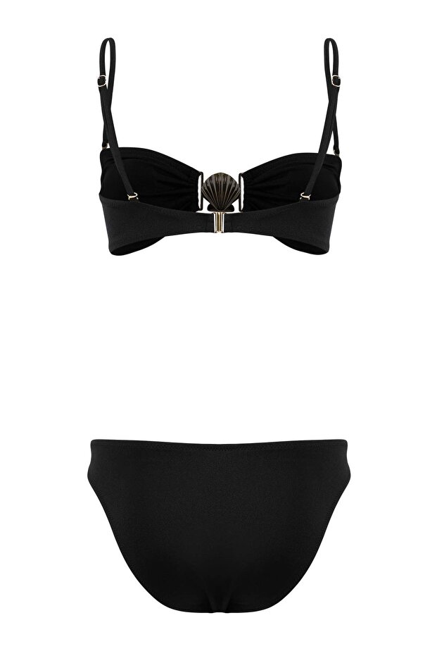 Siyah Döküm Aksesuarlı Straplez Kaplı Düşük Bel Regular Bikini Takımı TBESS26BT00005 - 4