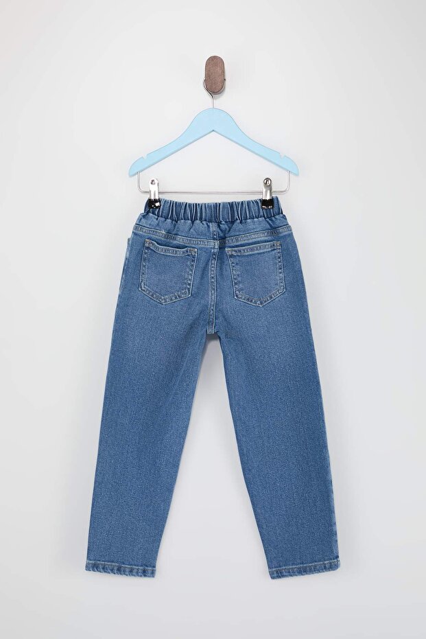 Mavi Beli Lastikli Erkek Çocuk 23 Nisan Denim Pantolon TKDSS26JE00004 - 4