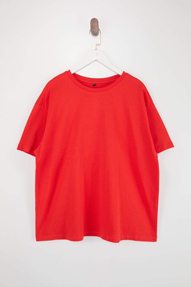 Kırmızı Bisiklet Yaka Sırt Baskılı %100 Pamuk Örme T-Shirt TBBSS23BF00024 - 2