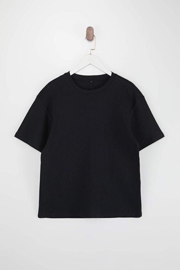 Unisex Siyah Premium Wardrobe Essentials Düşük Omuz Regular Fit Basic T-Shirt TMNSS26TS00010 - 4