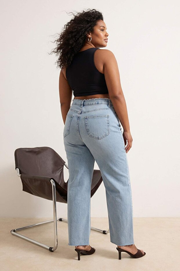 Açık Mavi Yüksek Bel Geniş Paça Comfort/Orta Esnek Wide Leg Büyük Beden Jeans TBBSS26CJ00003 - 2