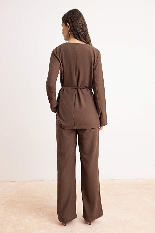 Kahverengi Dökümlü Kimono Pantolon Alt - Üst Takım TCTSS26US00033 - 4