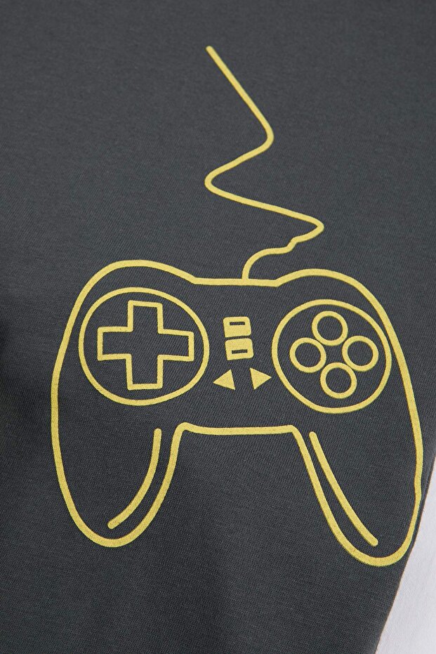 Antrasit Regular Kesim Game Baskılı %100 Pamuk Büyük Beden Pijama Takımı TMNSS26AI00001 - 6